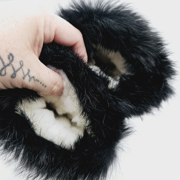 HANDMADE | suede leather fur trimmed plush lined winter mits mittens - Picture 5 of 7